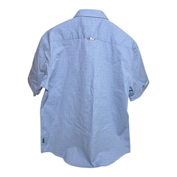 7 Diamonds Men's XL Blue Geometric Slim-Fit Stretch Button-Up Shirt - Picture 3 of 7